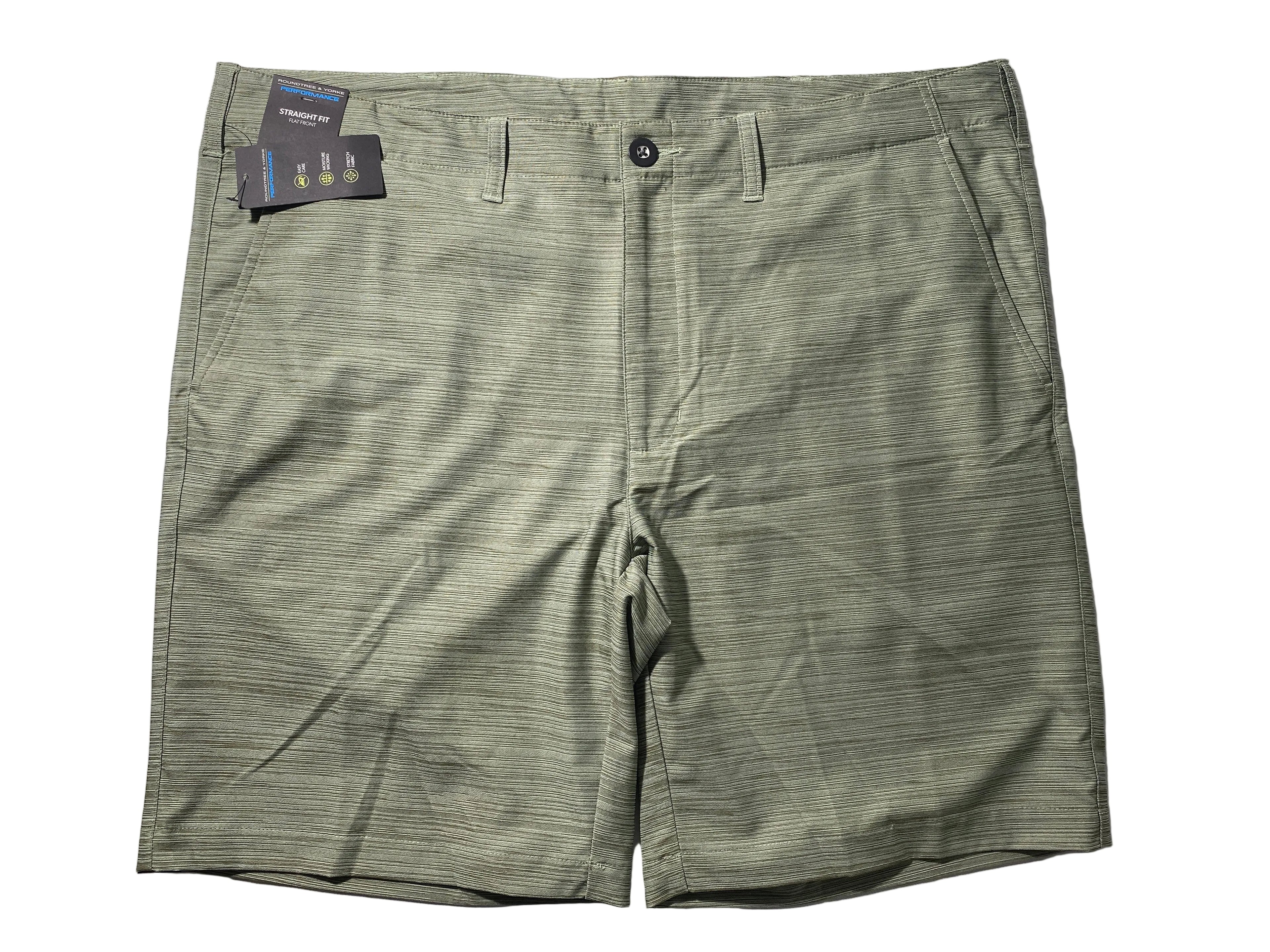 NEW Size 42 Mens Roundtree & Yorke Performance Chino Flat Shorts 9"I Olive $50
