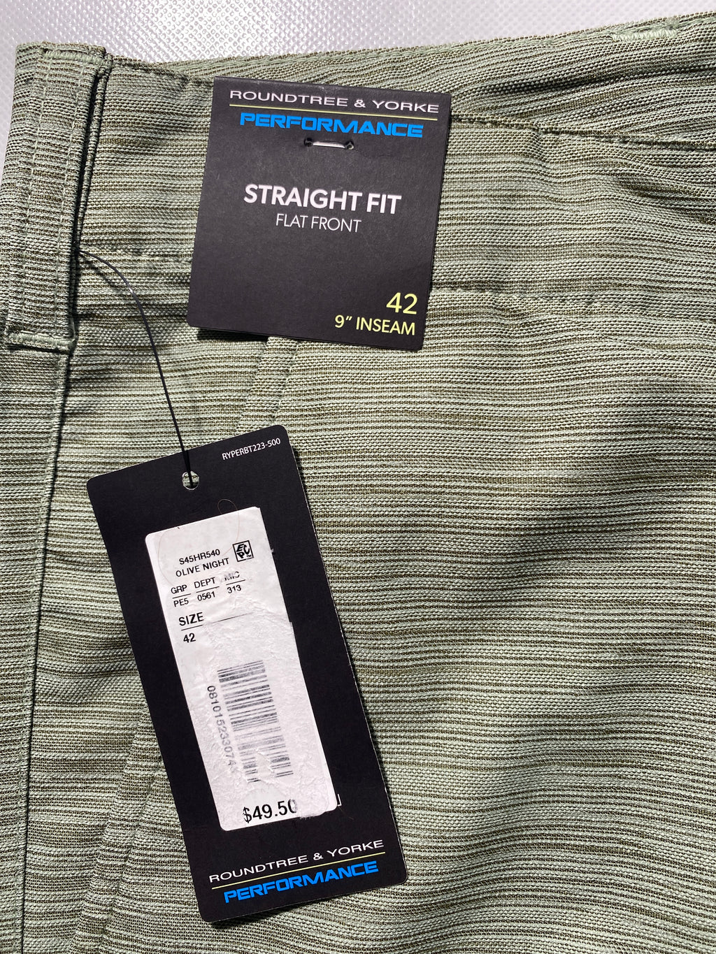 NEW Size 42 Mens Roundtree & Yorke Performance Chino Flat Shorts 9"I Olive $50