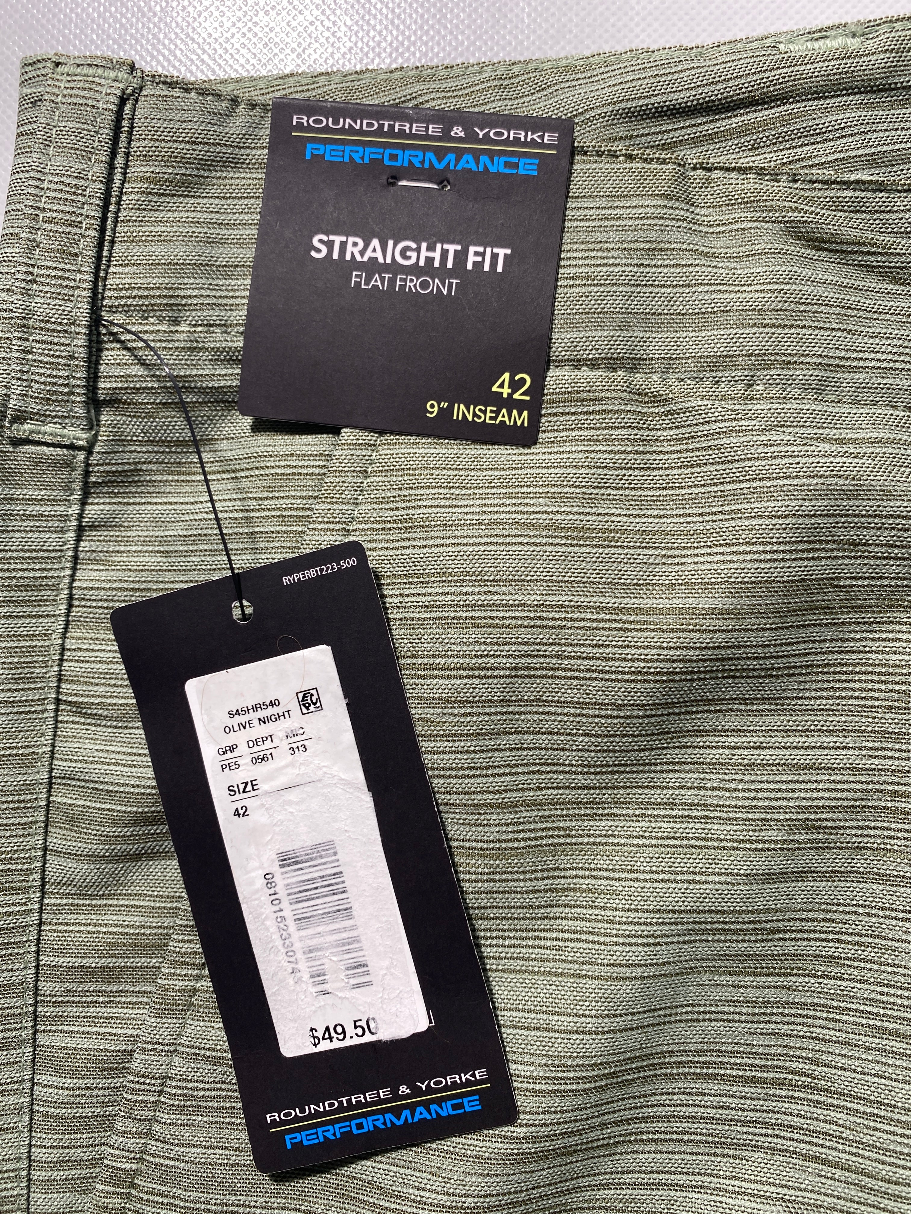 NEW Size 42 Mens Roundtree & Yorke Performance Chino Flat Shorts 9"I Olive $50