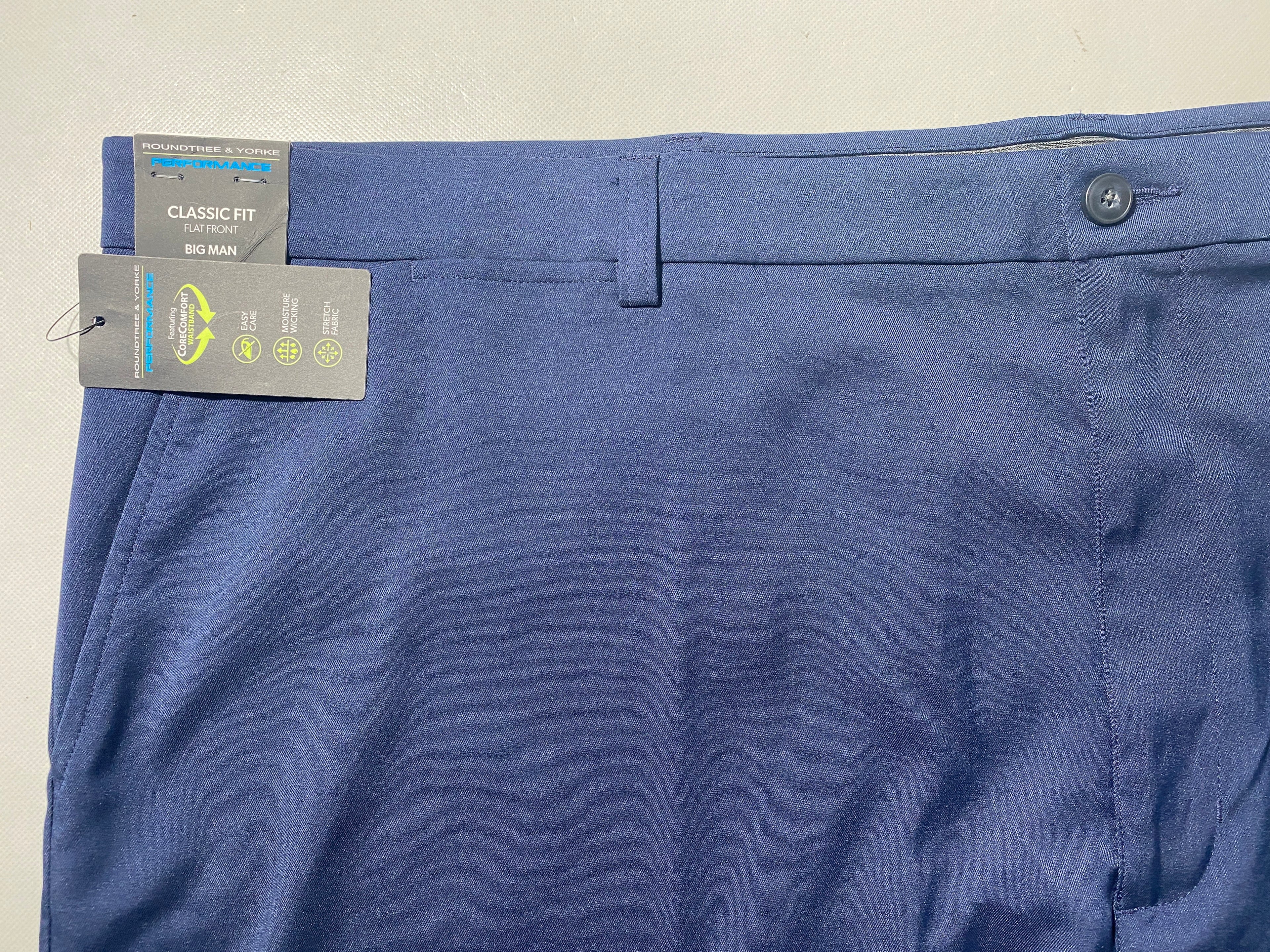 NEW Size 52 Big Mens Roundtree & Yorke Performance Chino Flat Shorts 9I Peacoat