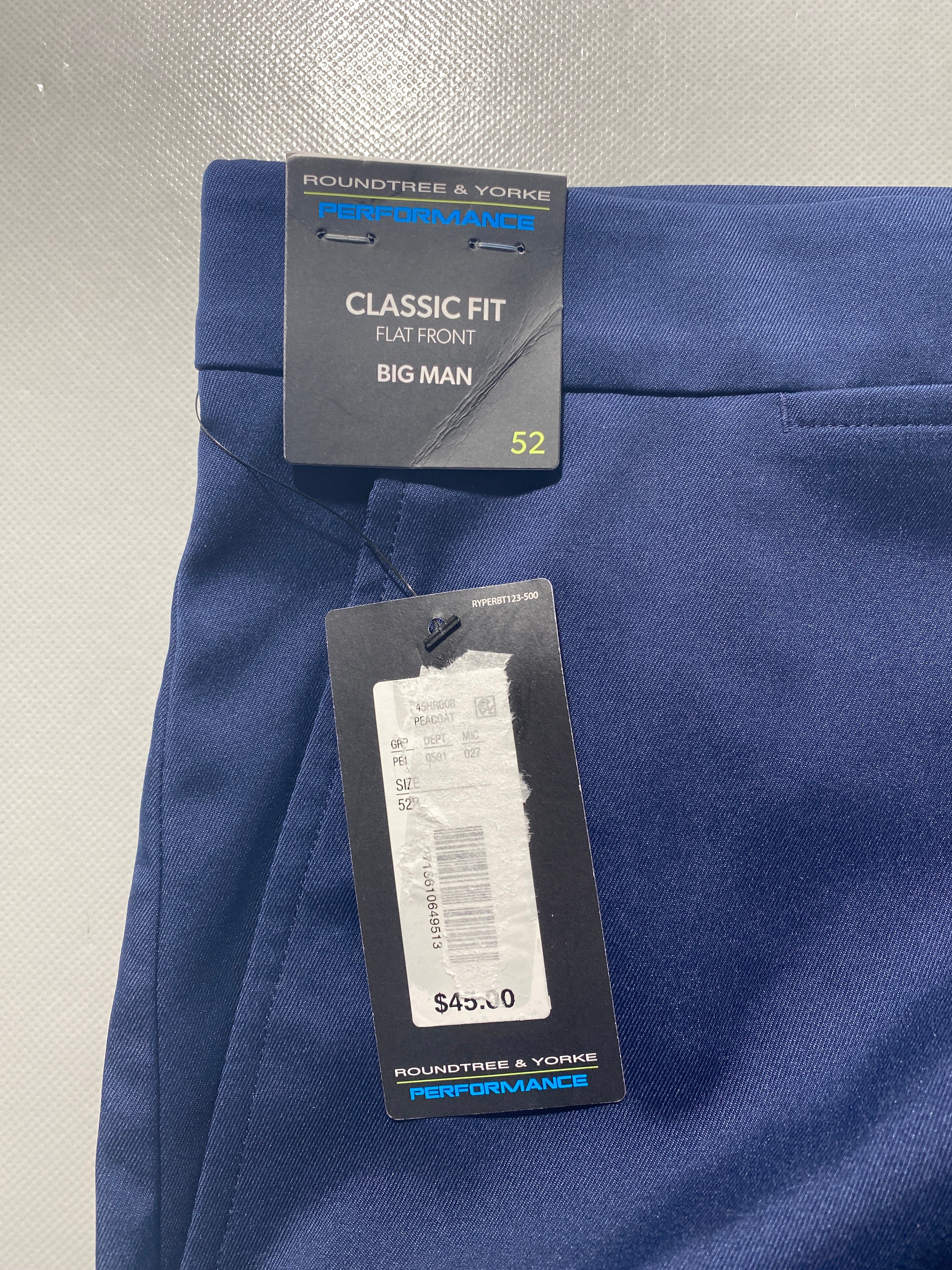 NEW Size 52 Big Mens Roundtree & Yorke Performance Chino Flat Shorts 9I Peacoat