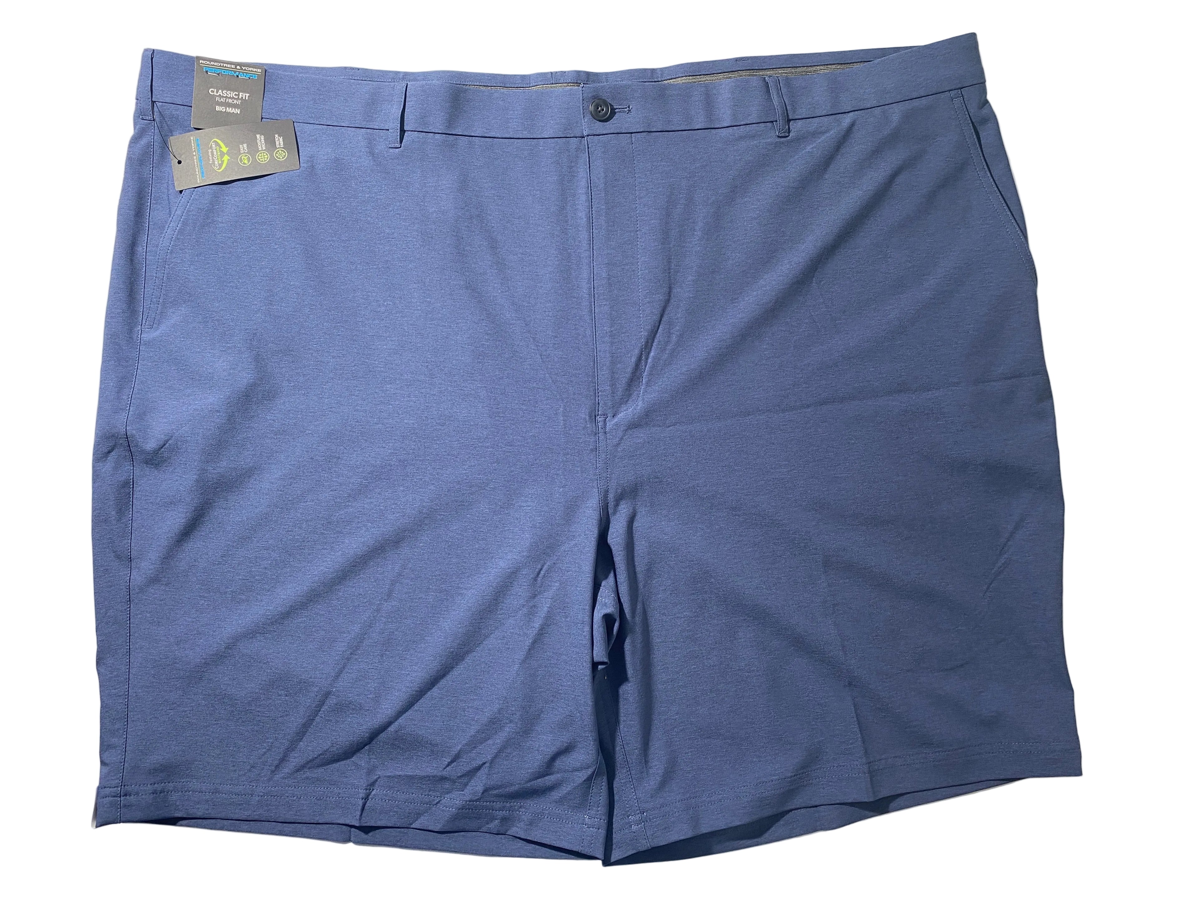 NEW Size 52 Big Mens Roundtree & Yorke Performance Chino Flat Shorts 9I Navy Htr