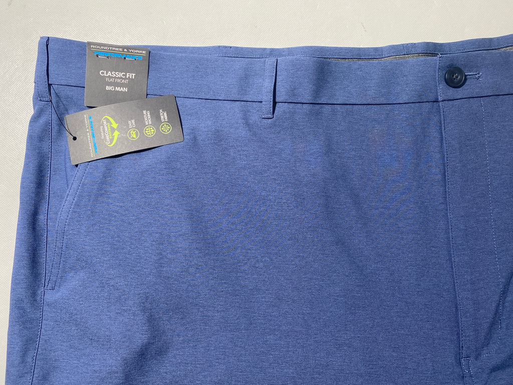 NEW Size 52 Big Mens Roundtree & Yorke Performance Chino Flat Shorts 9I Navy Htr