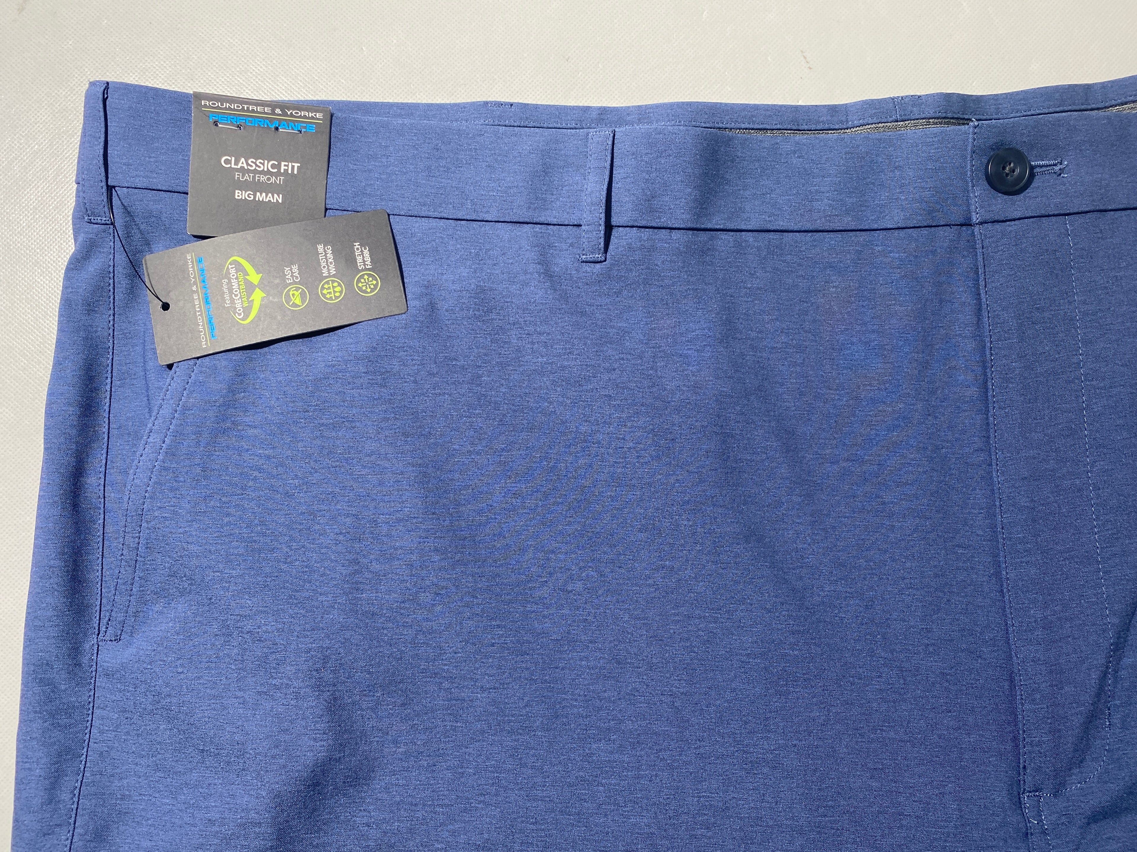 NEW Size 52 Big Mens Roundtree & Yorke Performance Chino Flat Shorts 9I Navy Htr