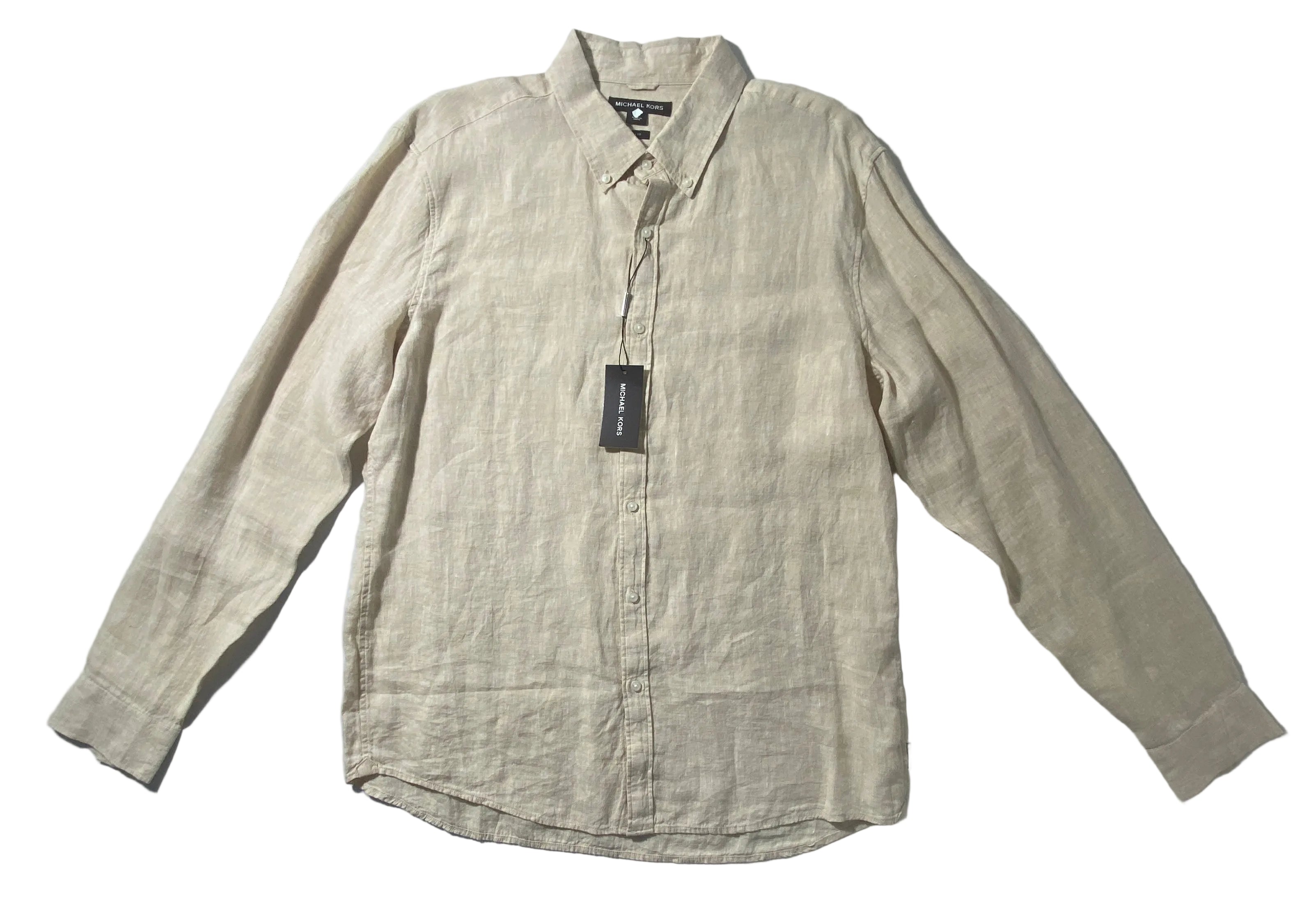 NEW Size XL Mens Michael Kors Long Sleeve Button Front Shirt SlimFit Linen Khaki