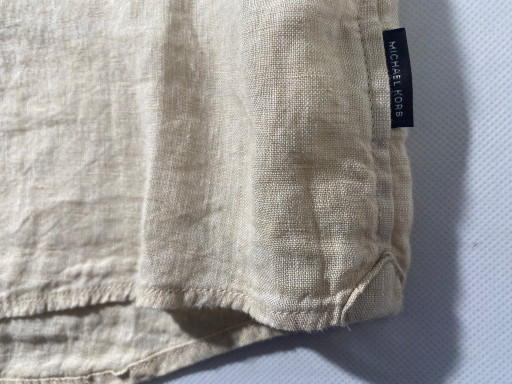 NEW Size XL Mens Michael Kors Long Sleeve Button Front Shirt SlimFit Linen Khaki