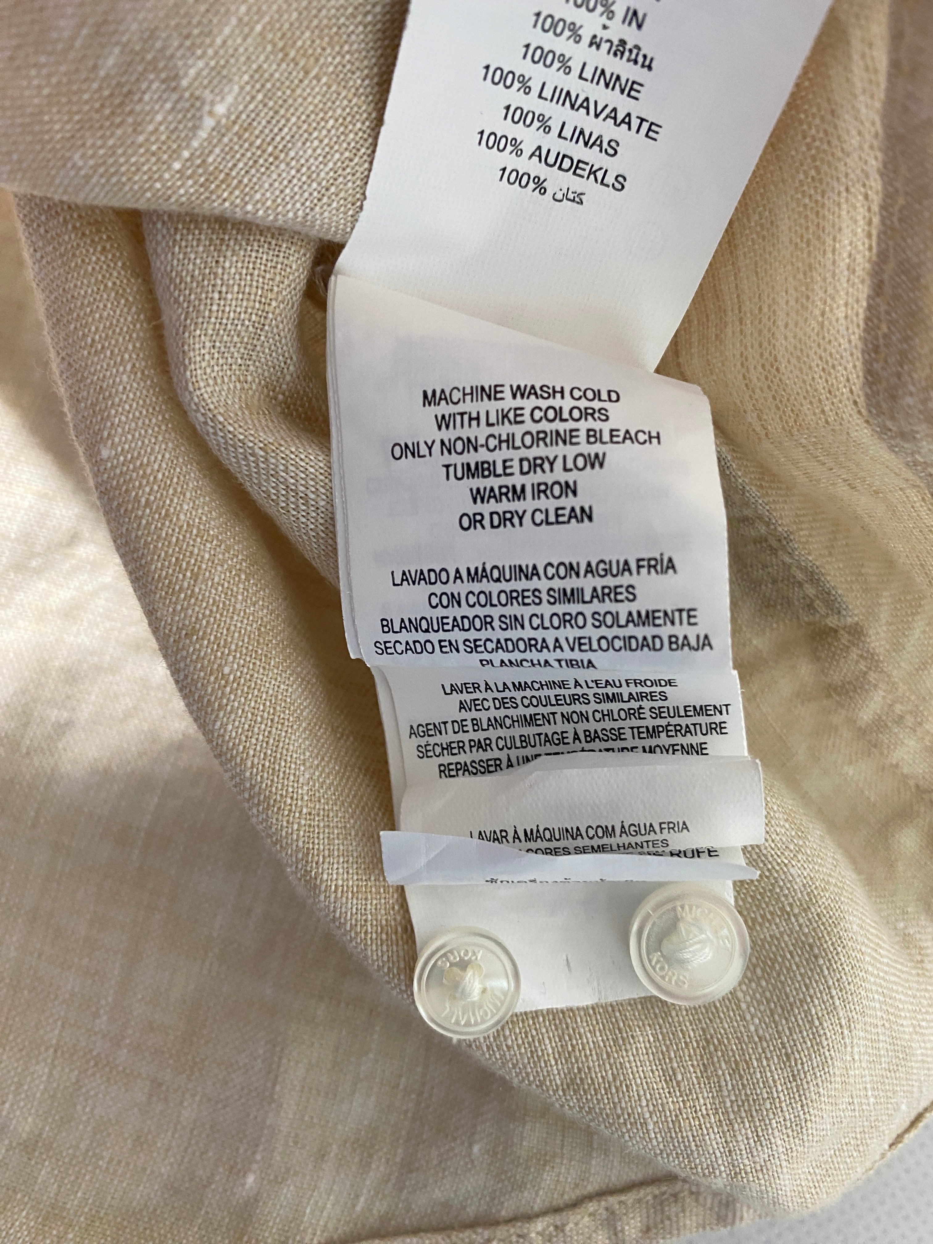 NEW Size XL Mens Michael Kors Long Sleeve Button Front Shirt SlimFit Linen Khaki