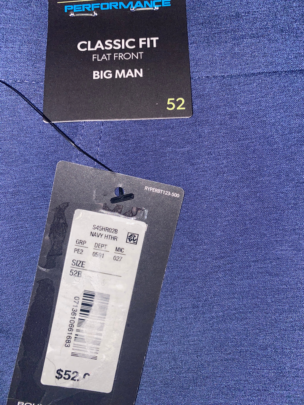 NEW Size 52 Big Mens Roundtree & Yorke Performance Chino Flat Shorts 9I Navy Htr