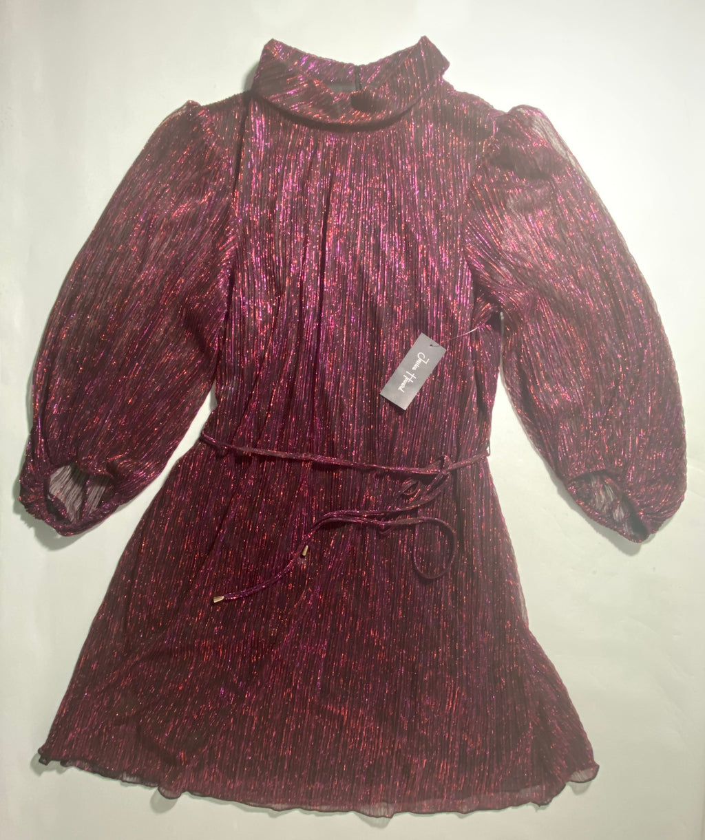 NEW Petite Size Jessica Howard Pleated Metallic Mock Neck Balloon S Belted $128