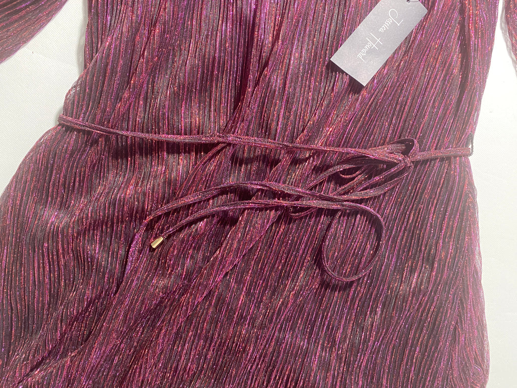 NEW Petite Size Jessica Howard Pleated Metallic Mock Neck Balloon S Belted $128