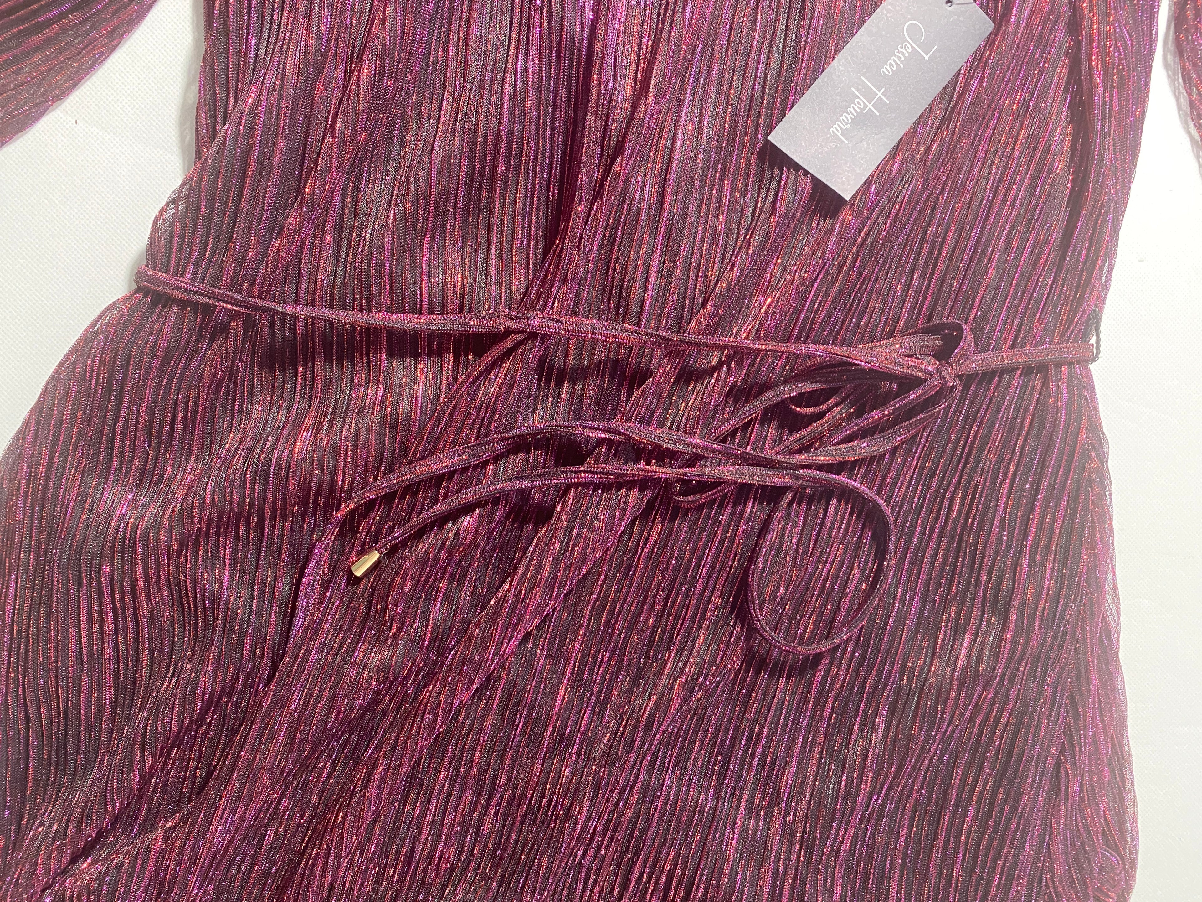 NEW Petite Size Jessica Howard Pleated Metallic Mock Neck Balloon S Belted $128