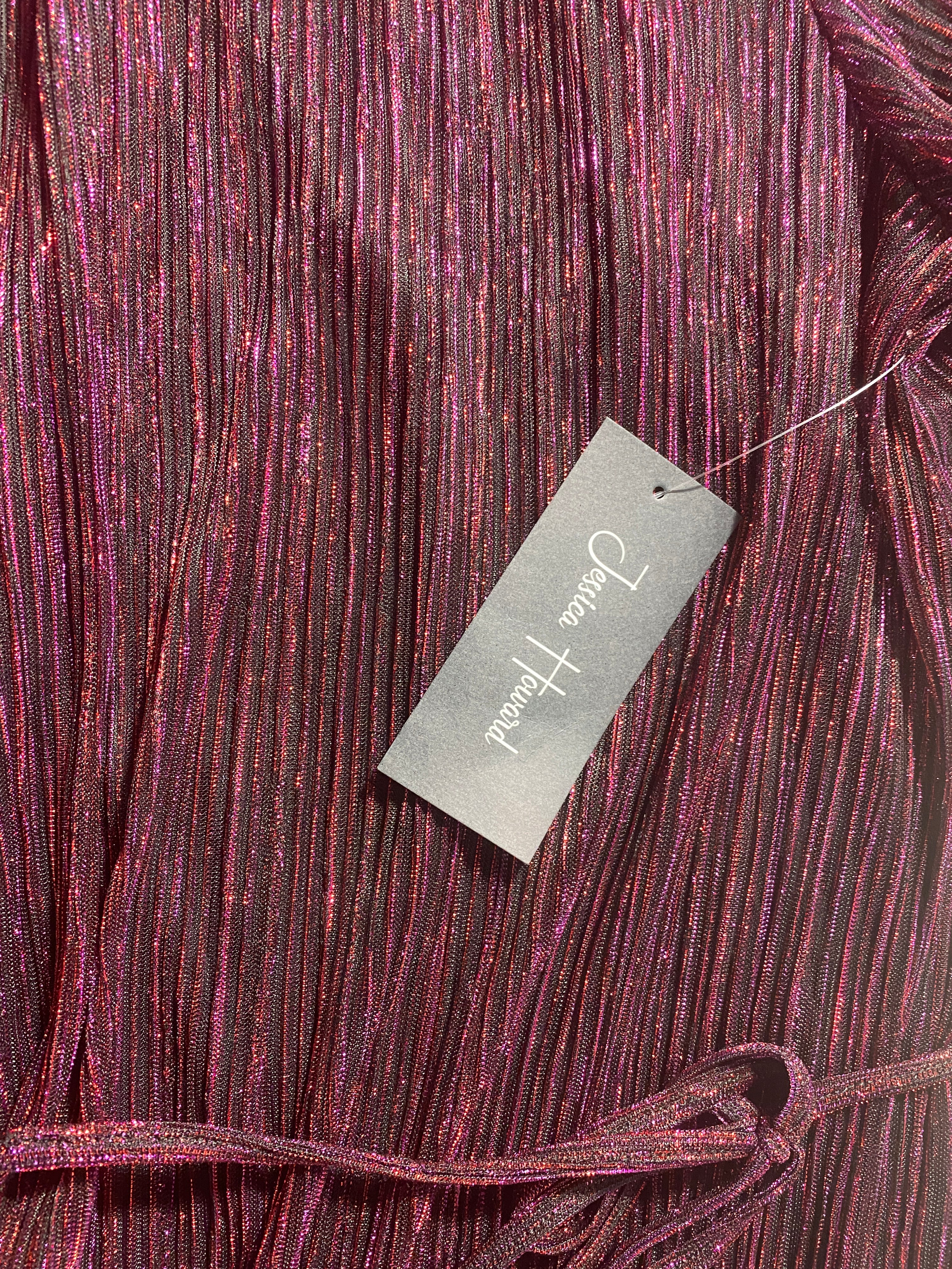 NEW Petite Size Jessica Howard Pleated Metallic Mock Neck Balloon S Belted $128