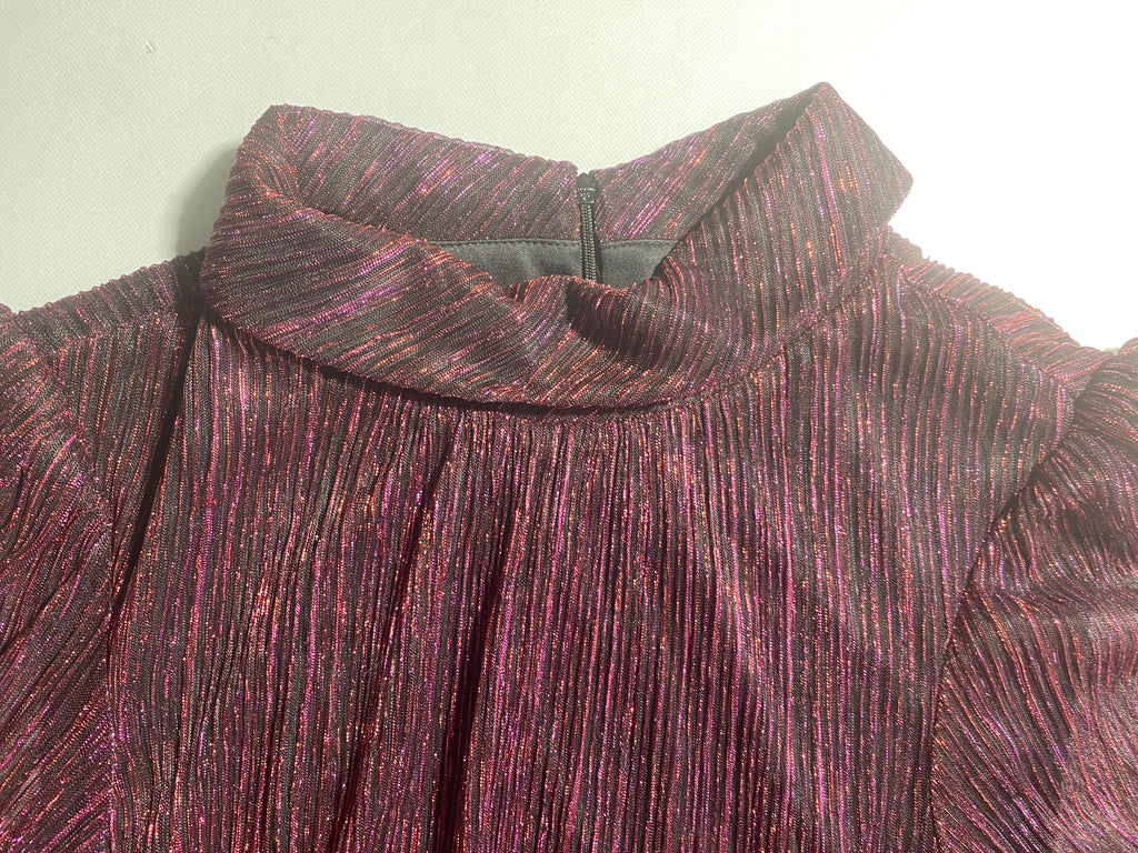 NEW Petite Size Jessica Howard Pleated Metallic Mock Neck Balloon S Belted $128
