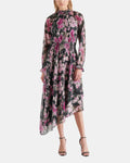 NEW Women Steve Madden Long Sleeve Starla Chiffon Dress Black Multi $129