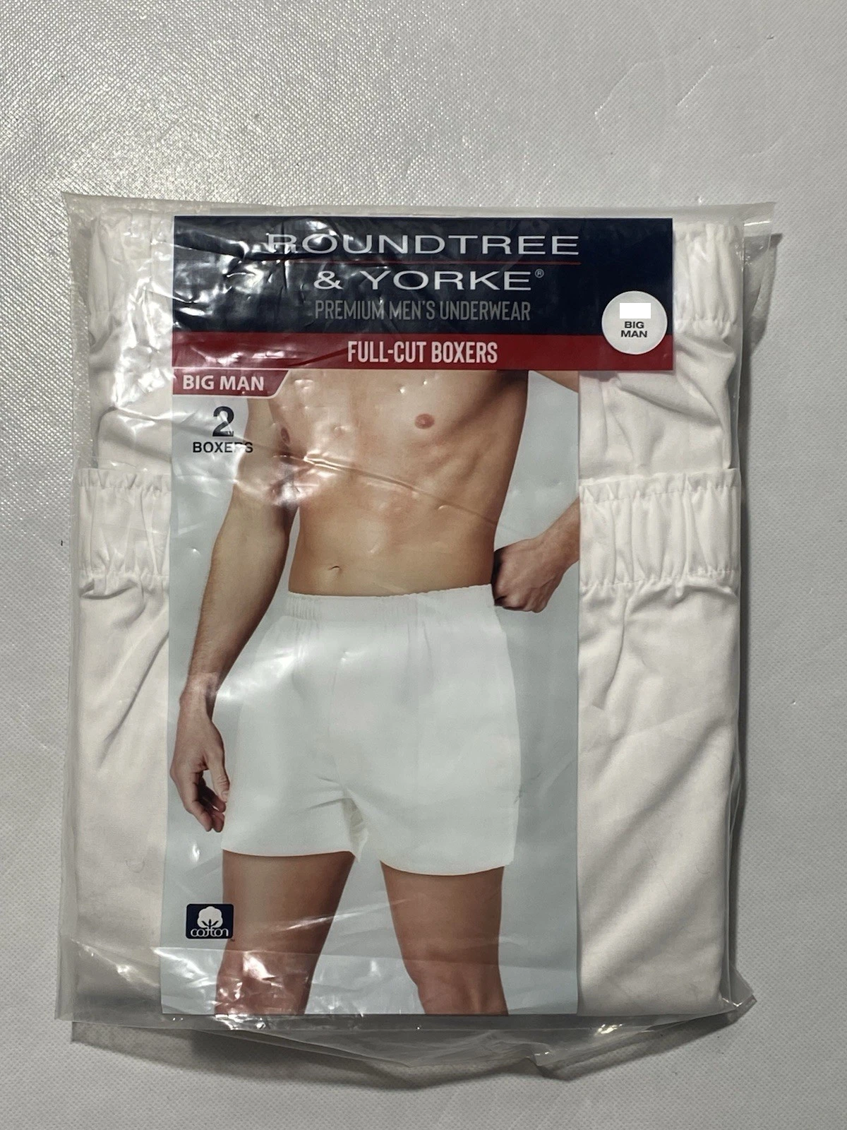 NEW Big Mens Roundtree & Yorke Full Cut Inseam Boxers White 2-Pack