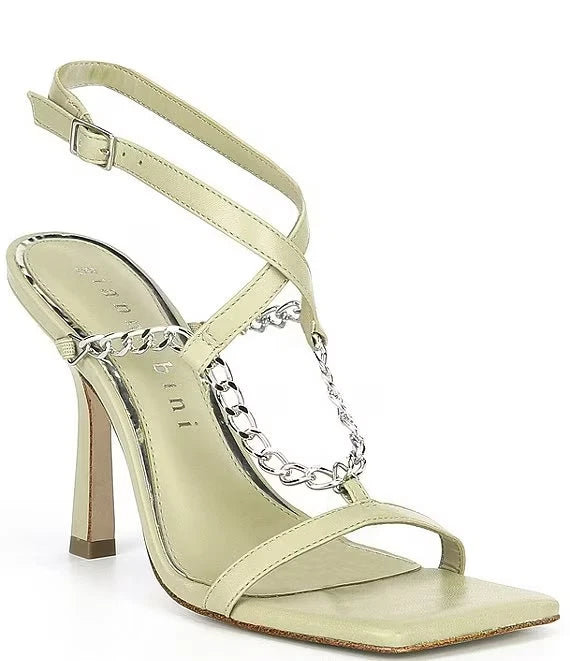 NEW Women's Gianni Bini Lukkah Chain Square Toe Stiletto Heeled Sandals