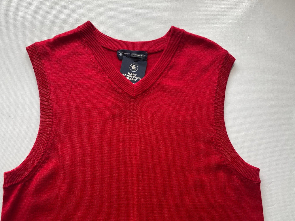 NEW Size S Mens Hart Schaffner Marx Sweater Vest Fine Merino Wool Red $80