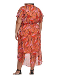 NEW Womens Plus Size DKNY Printed Smocked & Flare Dress Polyester Multi $139