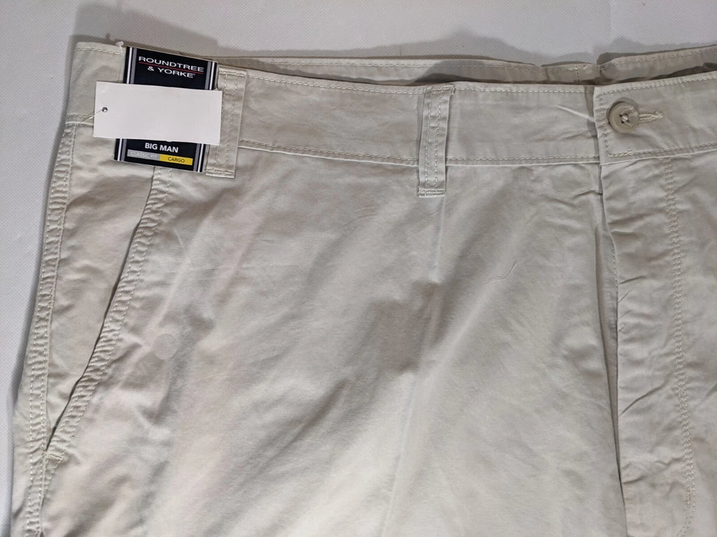 NEW Big Mens Roundtree & Yorke Cargo Shorts Cotton (9" Inseam) Stone