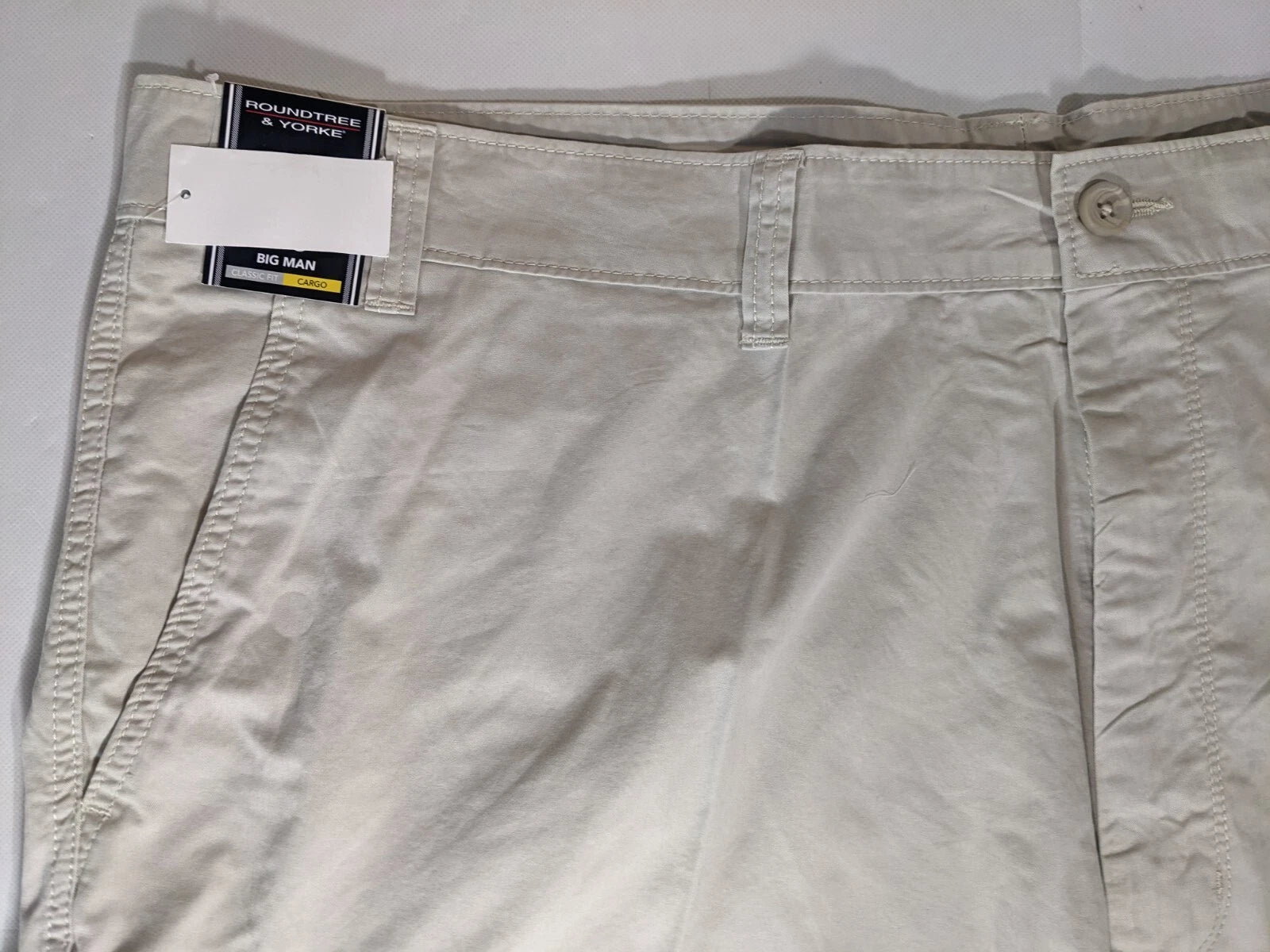 NEW Big Mens Roundtree & Yorke Cargo Shorts Cotton (9" Inseam) Stone