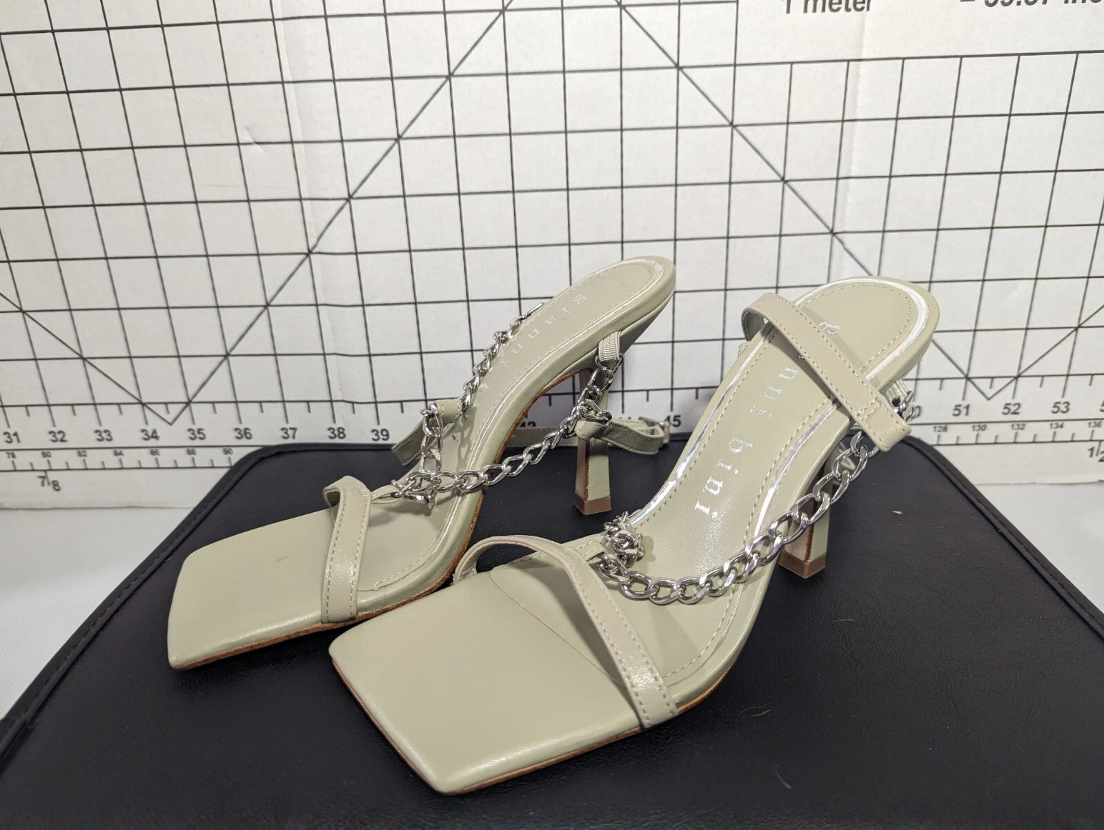 NEW Women's Gianni Bini Lukkah Chain Square Toe Stiletto Heeled Sandals