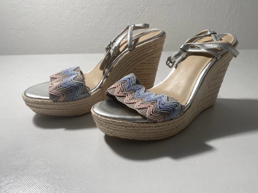 NEW-Size 10M Womens Copper Key Waterlily Platform Wedges Espadrille Silver Strap