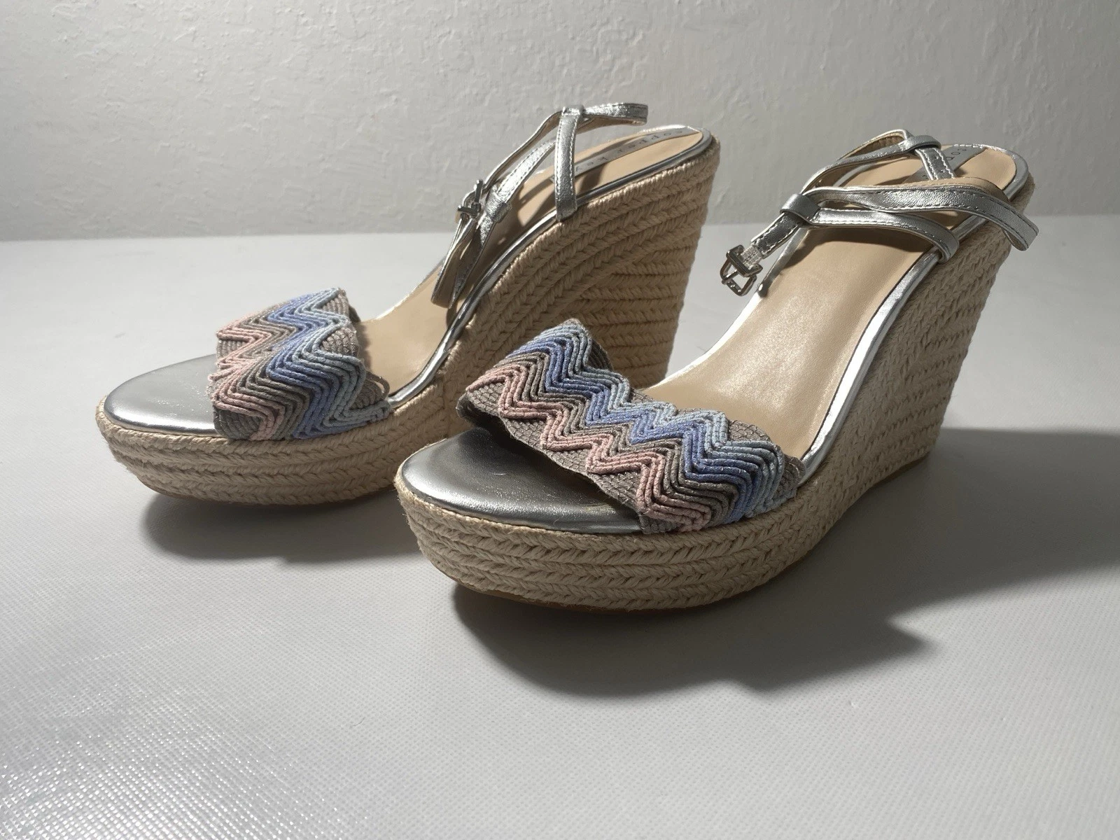 NEW-Size 10M Womens Copper Key Waterlily Platform Wedges Espadrille Silver Strap
