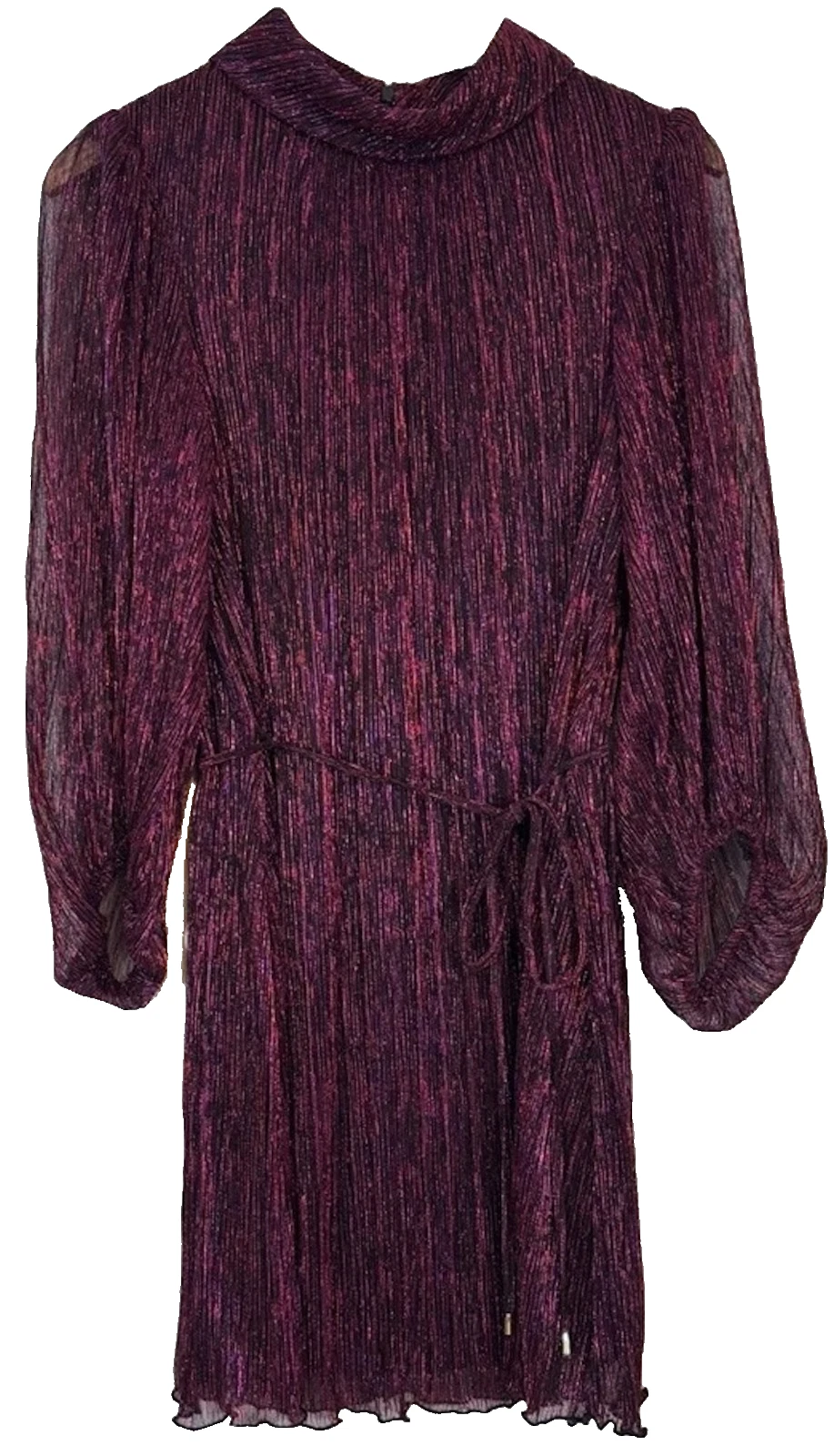 NEW Petite Size Jessica Howard Pleated Metallic Mock Neck Balloon S Belted $128