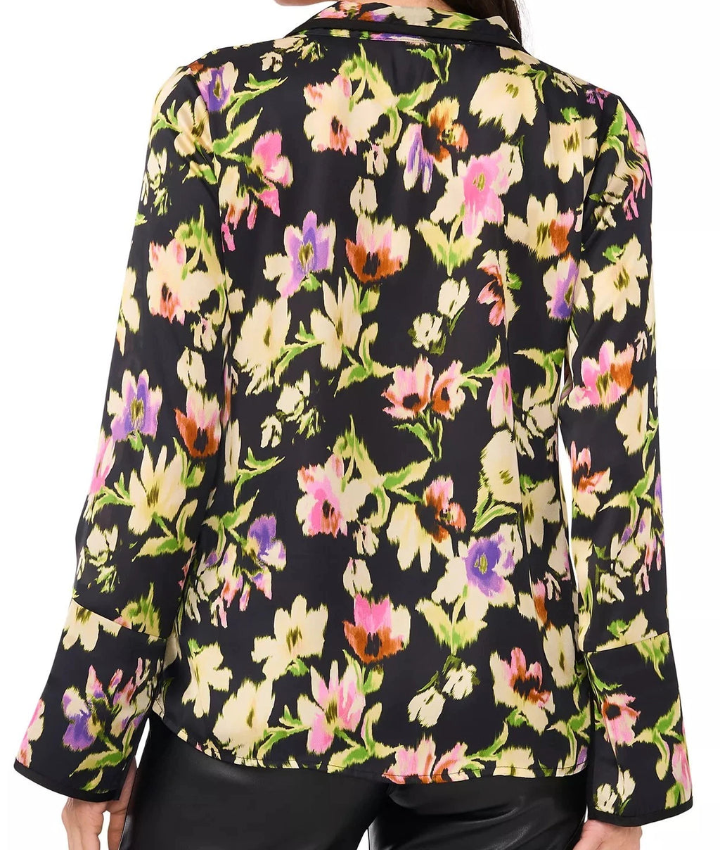 NEW Women's Size L Vince Camuto Paradise Chic Black Floral-Print Blouse $89