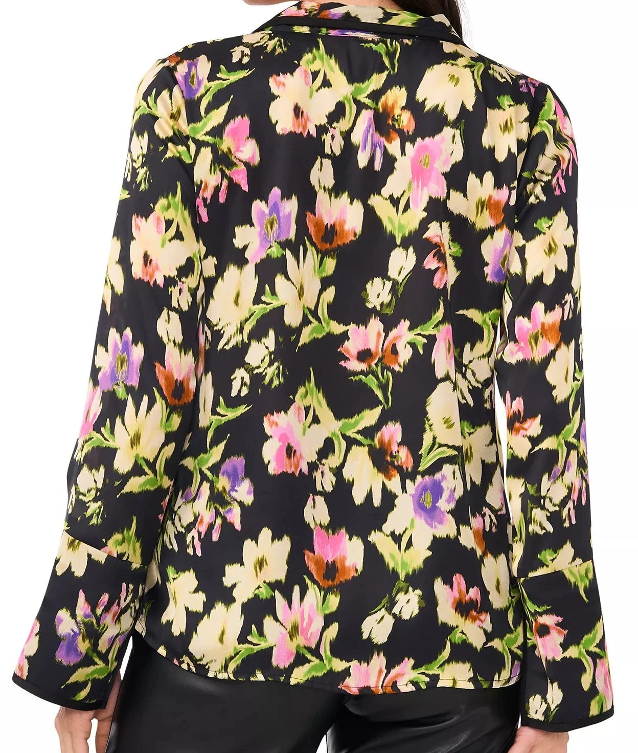 NEW Women's Size L Vince Camuto Paradise Chic Black Floral-Print Blouse $89