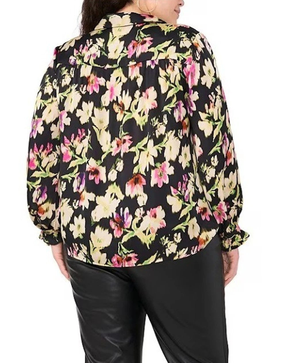 NEW Plus Size 1X Vince Camuto Paradise Chic Black Floral Button Front Blouse $99