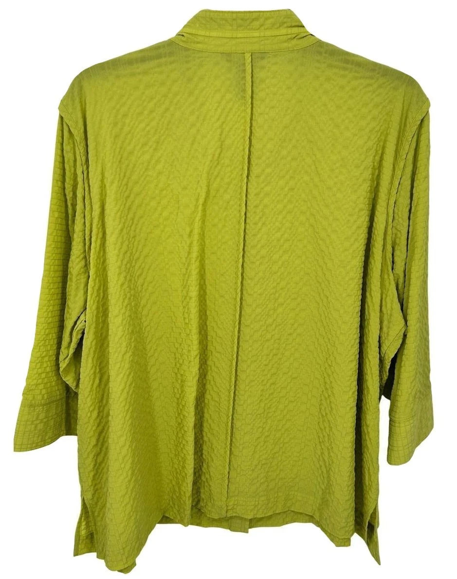 NEW Plus Size 1X Ali Miles Lime Green Textured Button Front Blouse Polyester $79