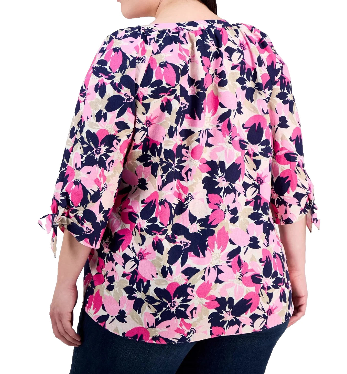NEW Plus Size 1X Jones New York Floral-Print Linen-Blend 3/4 Sleeve Blouse $79
