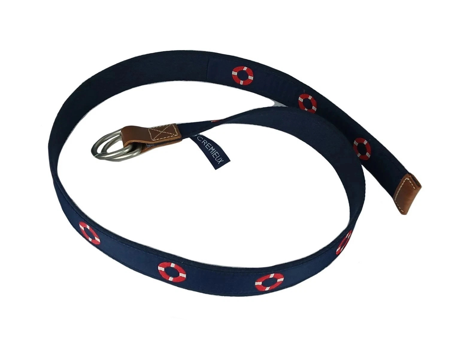 NEW- Mens Cremieux Men's Buoy Patterned D ring Leather Trim Belts