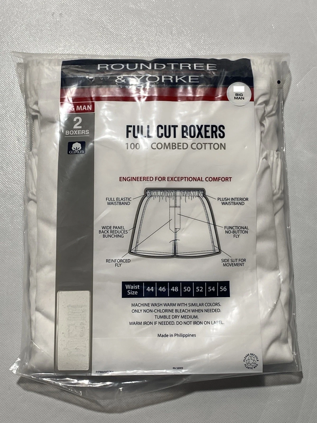 NEW Big Mens Roundtree & Yorke Full Cut Inseam Boxers White 2-Pack