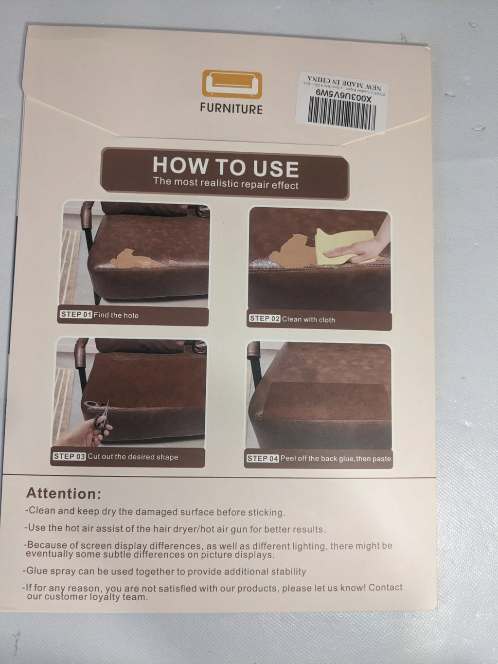 NEW- STMGOO Leather Repair Patch 2-Piece 8X11 In Self Adhesive Leather Gray
