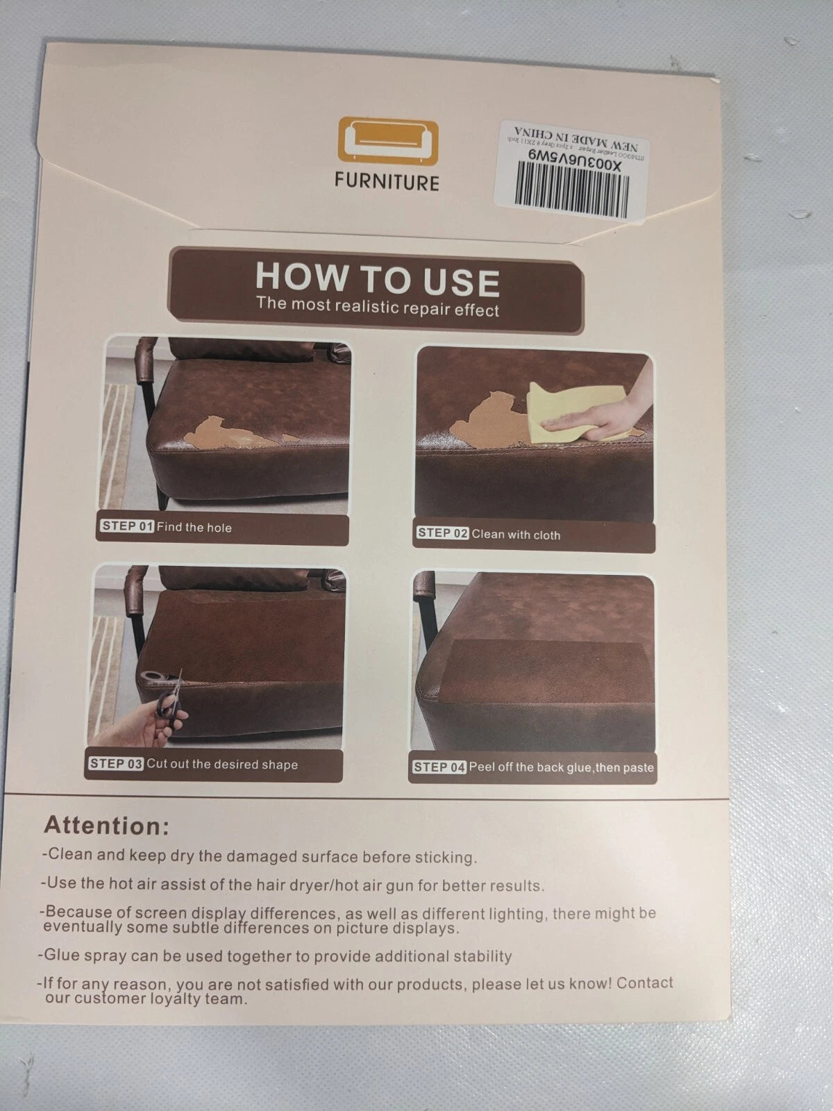 NEW- STMGOO Leather Repair Patch 2-Piece 8X11 In Self Adhesive Leather Gray