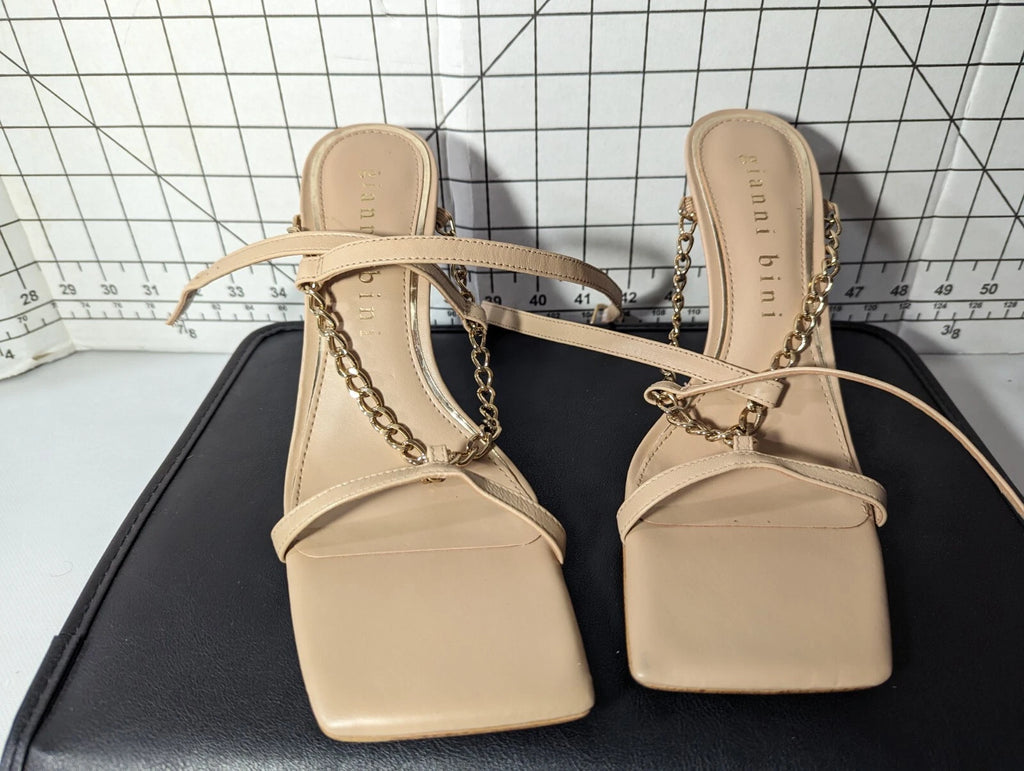NEW Women's Gianni Bini Lukkah Chain Square Toe Stiletto Heeled Sandals