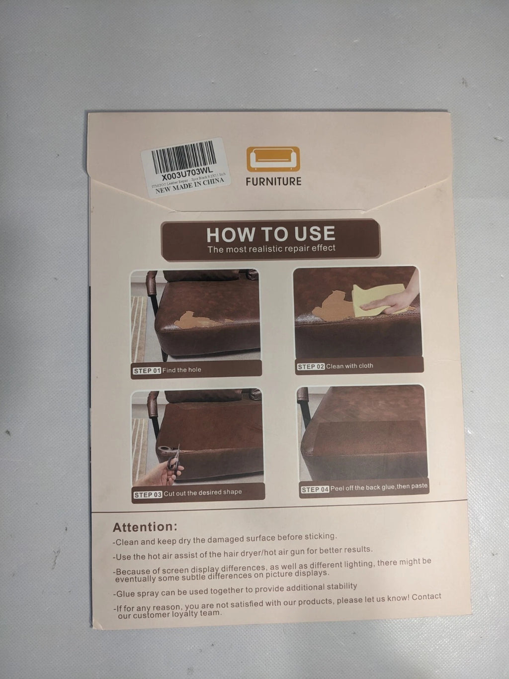 NEW- STMGOO Leather Repair Patch 2-Piece 8X11 In Self Adhesive Leather Black