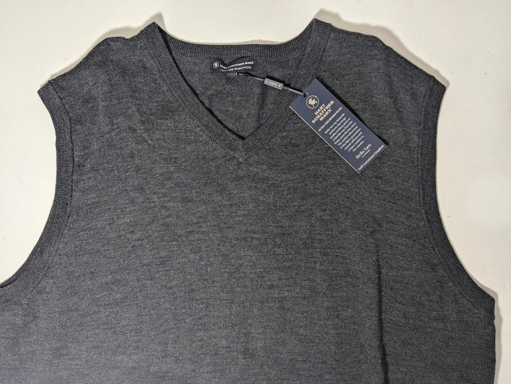 NEW- Tall Mens 2XT Hart Schaffner Marx Sweater Vest Fine Merino Wool Gray $90