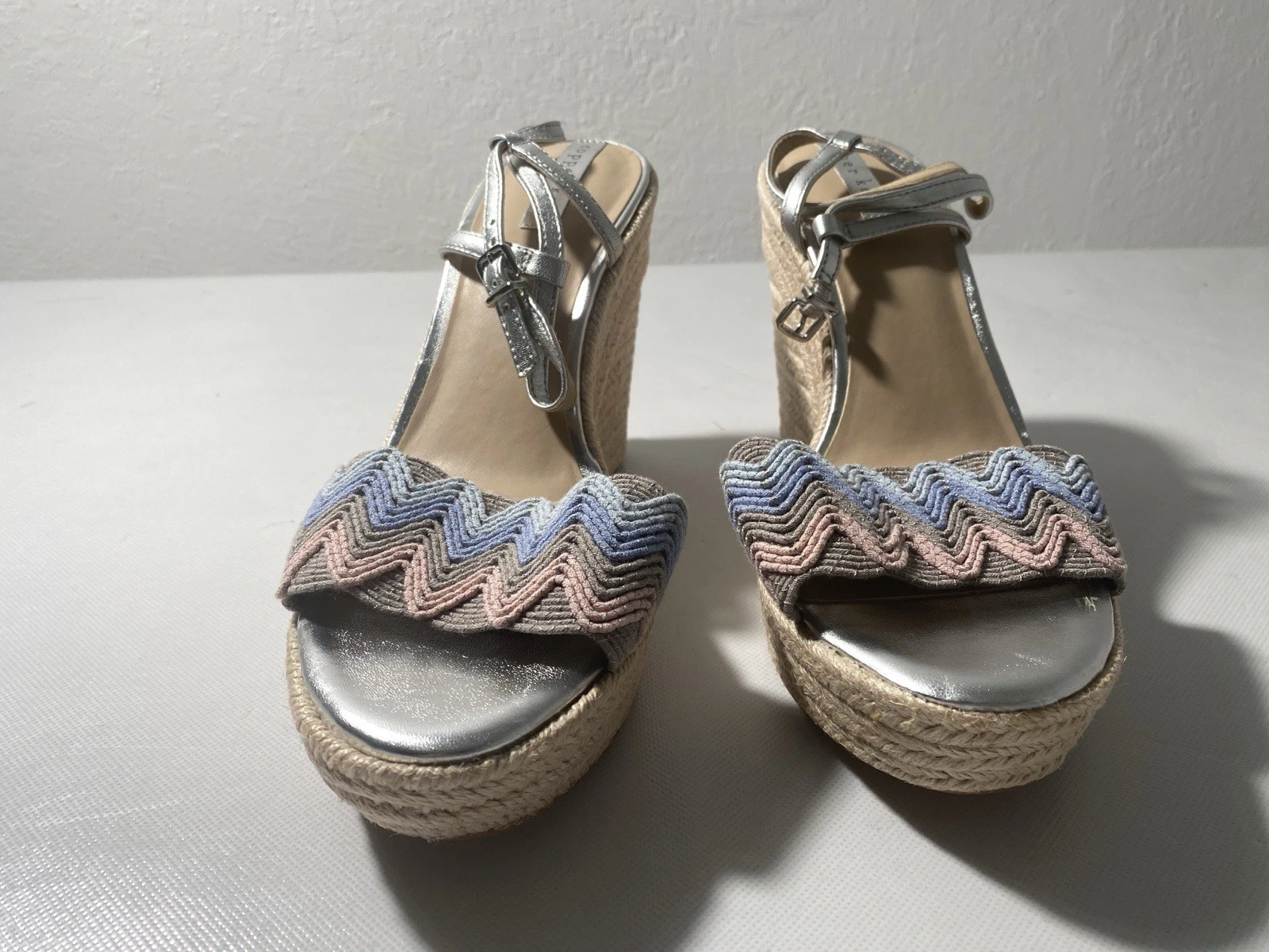 NEW-Size 10M Womens Copper Key Waterlily Platform Wedges Espadrille Silver Strap