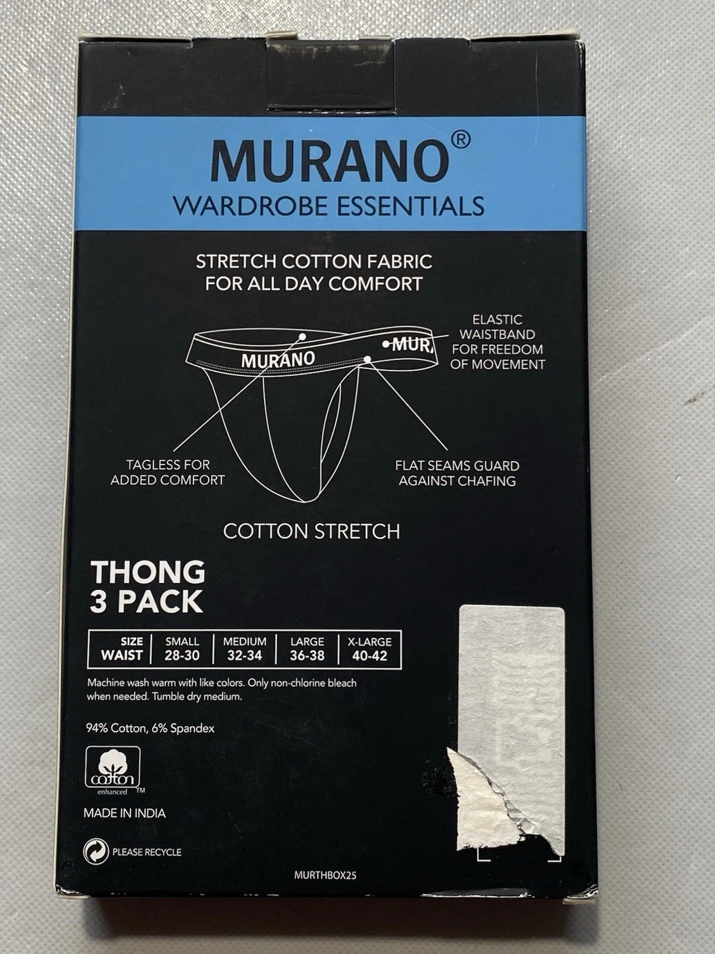 NEW Men's Murano Wardrobe Essentials Thongs Cotton 3 Pack Multicolor