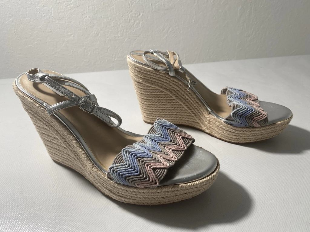 NEW-Size 10M Womens Copper Key Waterlily Platform Wedges Espadrille Silver Strap