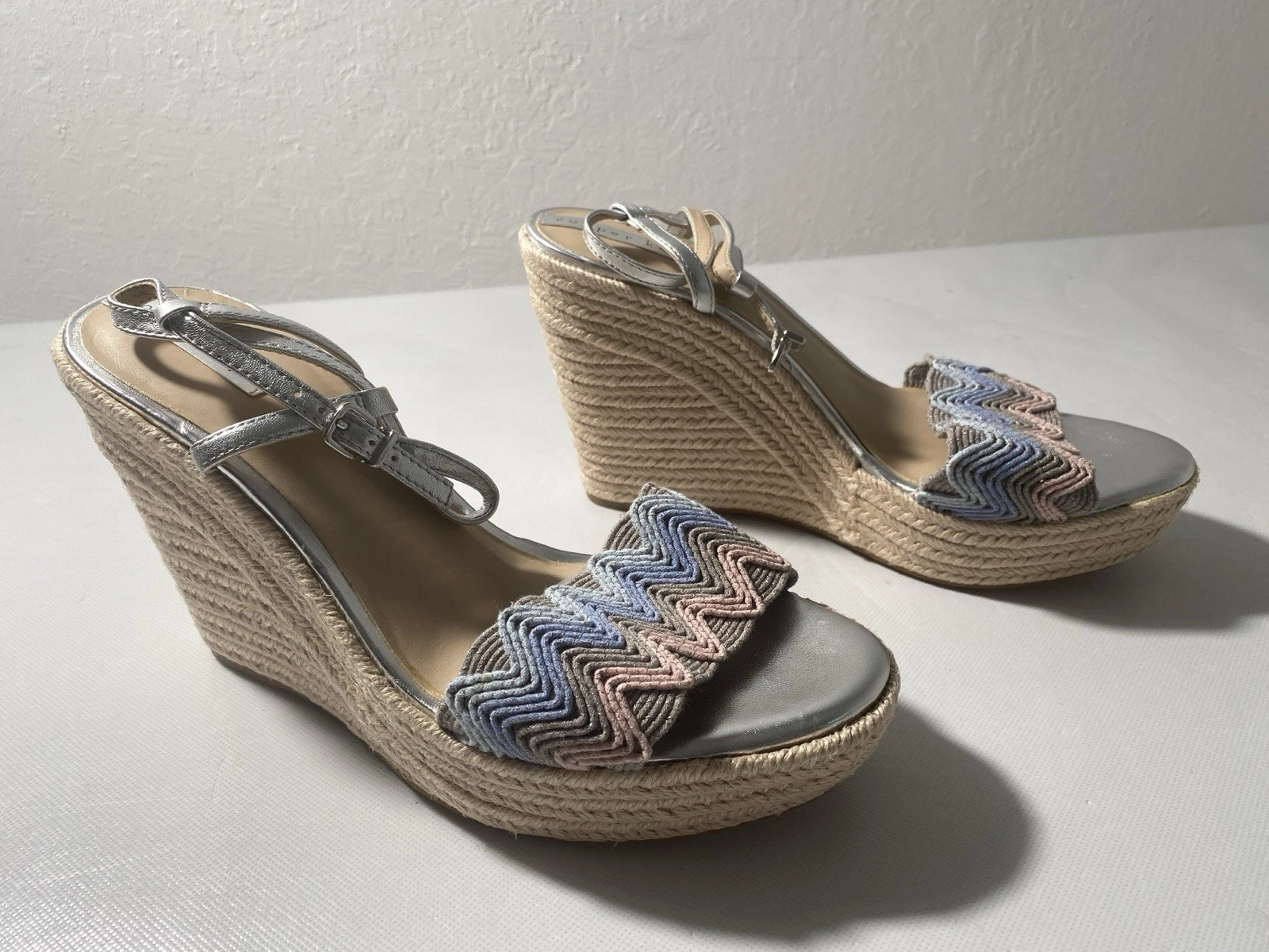 NEW-Size 10M Womens Copper Key Waterlily Platform Wedges Espadrille Silver Strap