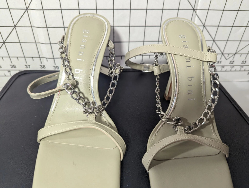 NEW Women's Gianni Bini Lukkah Chain Square Toe Stiletto Heeled Sandals