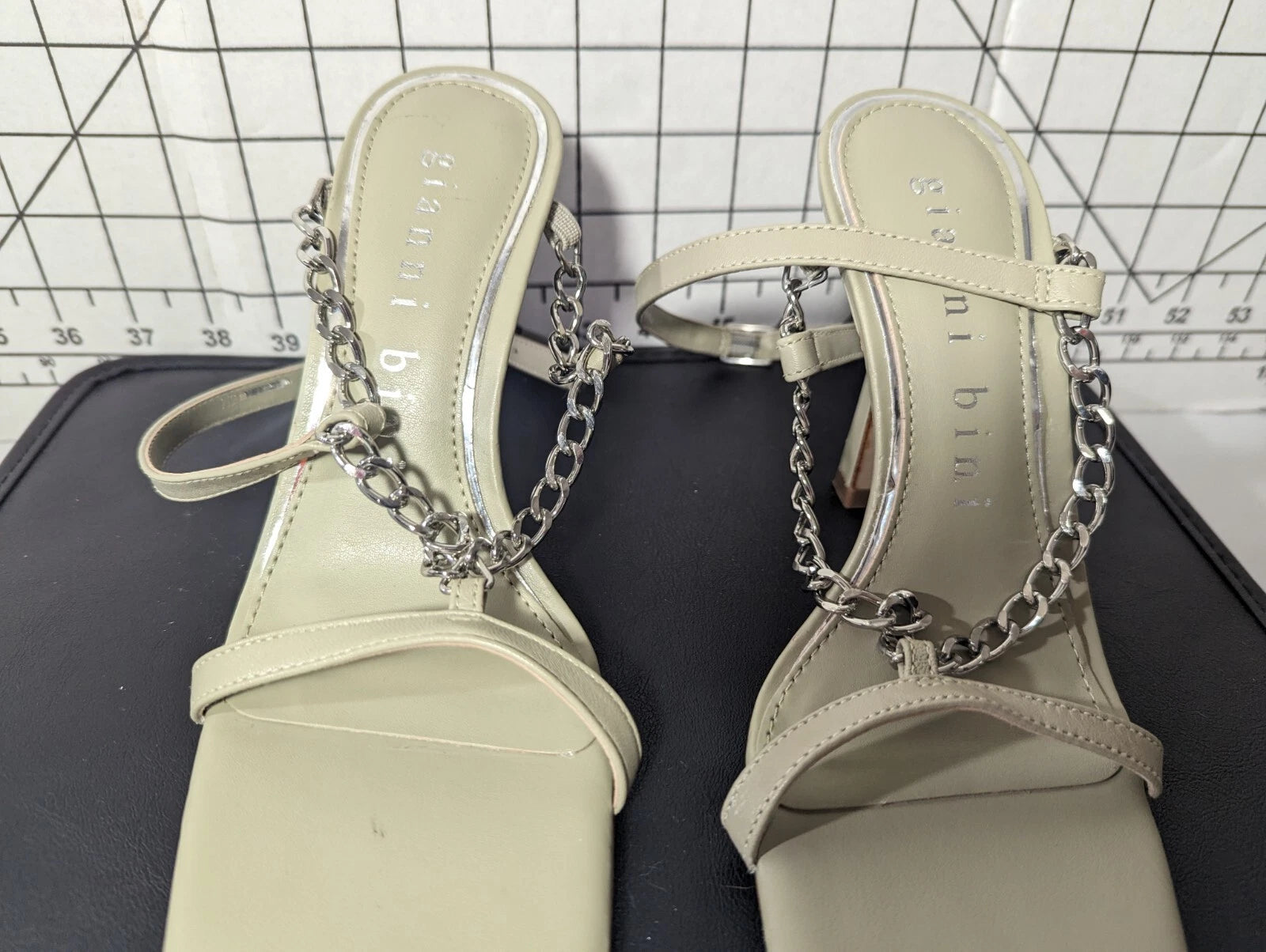 NEW Women's Gianni Bini Lukkah Chain Square Toe Stiletto Heeled Sandals