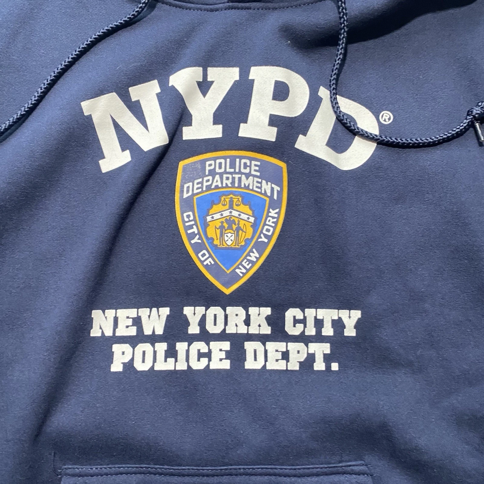 NEW Mens NYPD Sweatshirt Front Letters & Badge Hoodie Cotton Blend Navy