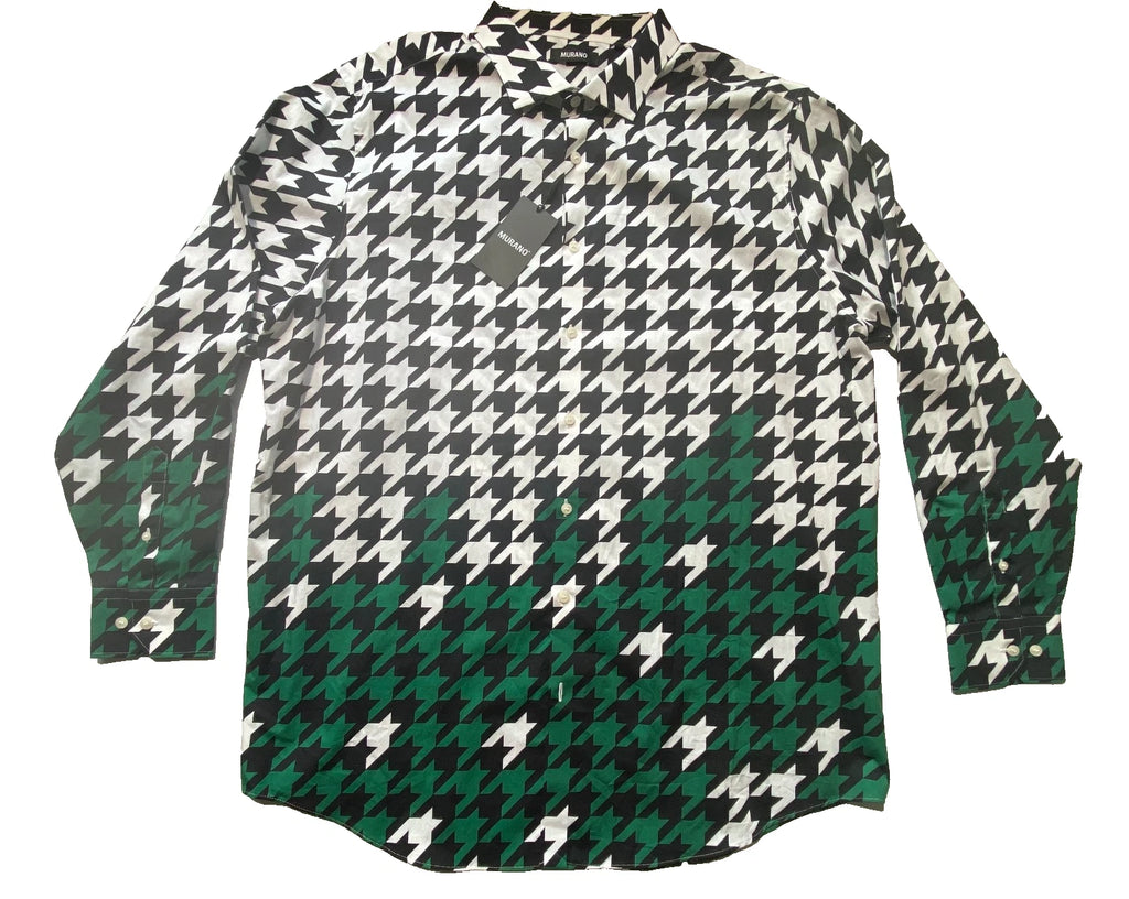 NEW Tall Mens Murano Long Sleeve Button Front Shirt Cotton White Geometric $135
