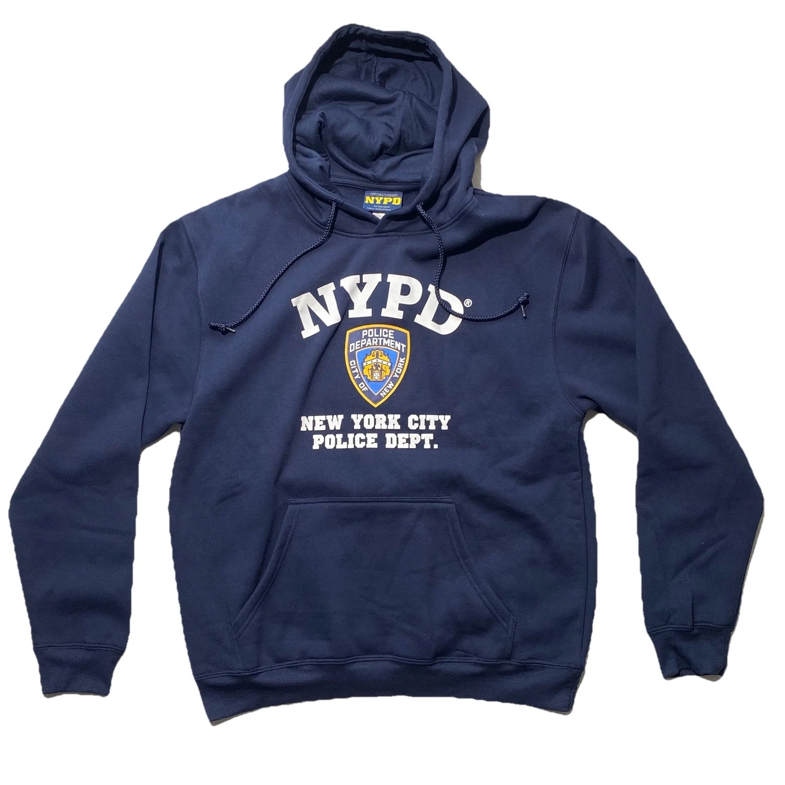 NEW Mens NYPD Sweatshirt Front Letters & Badge Hoodie Cotton Blend Navy