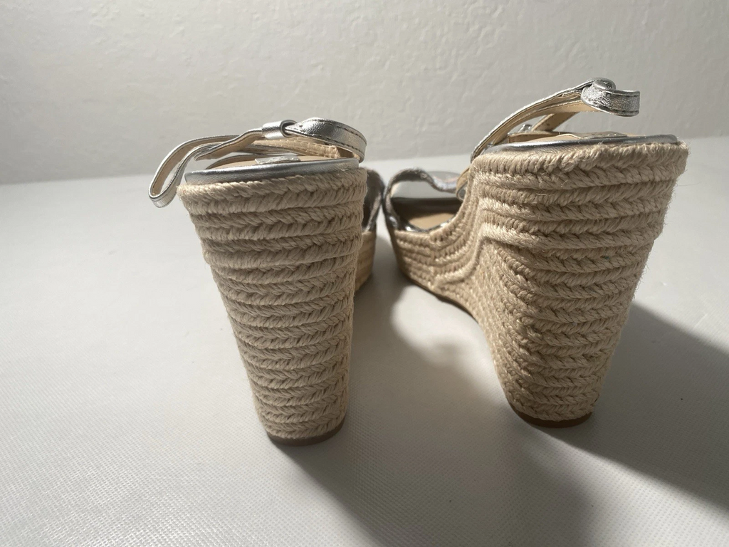 NEW-Size 10M Womens Copper Key Waterlily Platform Wedges Espadrille Silver Strap